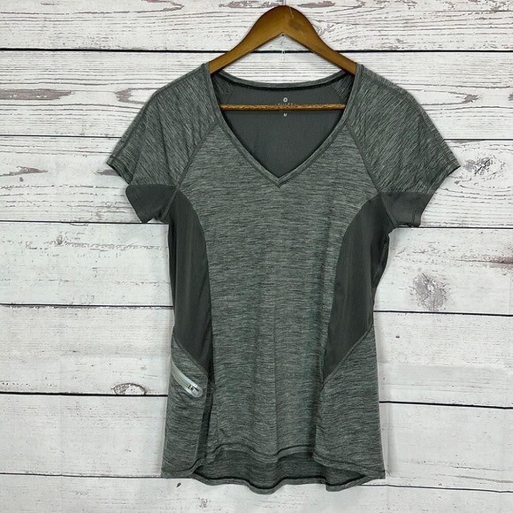 Athleta Tee Shirt Top Womens Medium Gray Forerunner breathable zip pocket